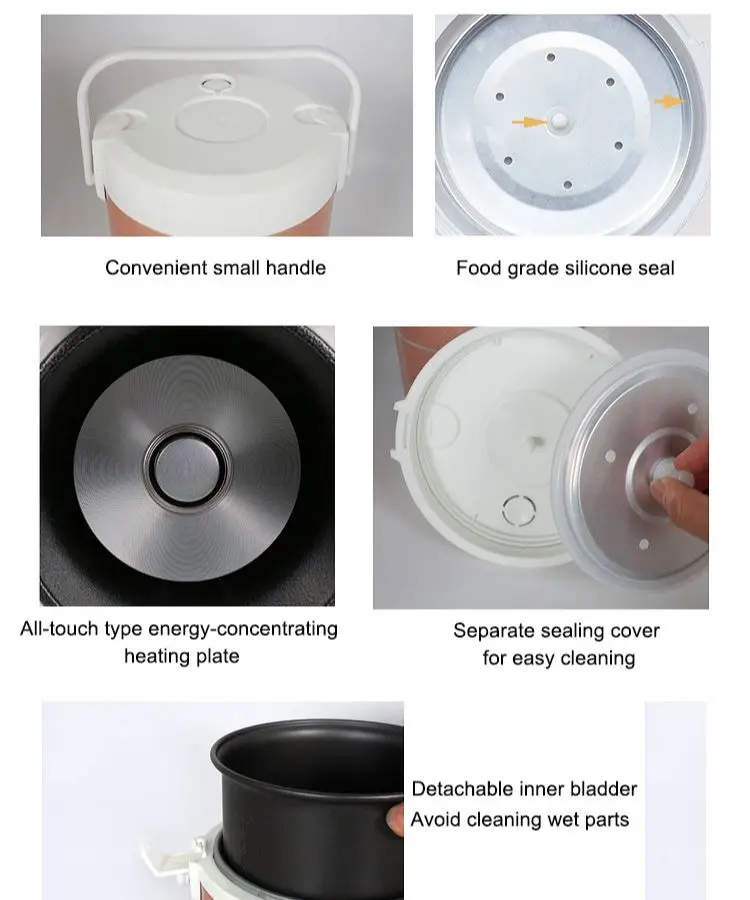 Arier Mini rice cooker 12-24V 220V Multifunction Electric steamer home Appliance portable for camping Black English Menu 6