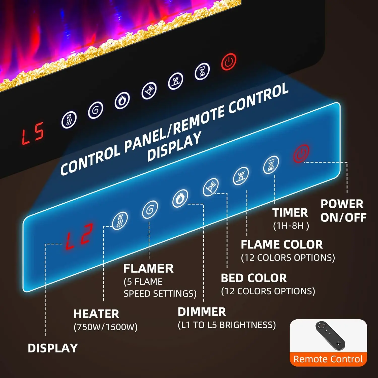 72 inches Electric Fireplace-Wall Fireplace for Living Room-Fireplace Freestanding/Inserts/Wall Mounted with Remote Control 5