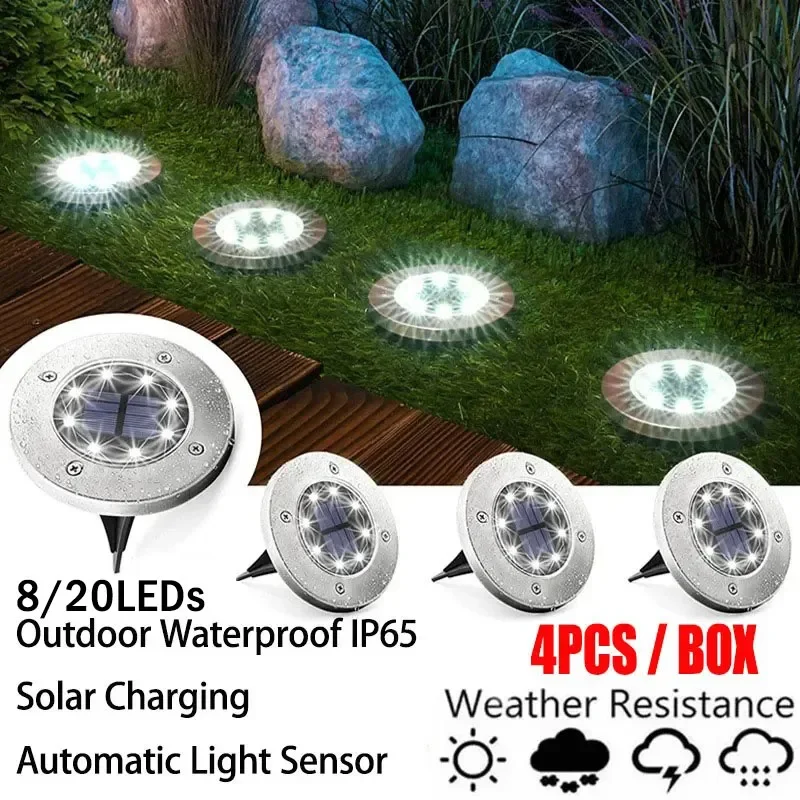 

1~4Packs 8/20LED Outdoor Solar Power Disk Light Outdoor Garden Courtyard Underground Waterproof Decoration Buried Spotlight