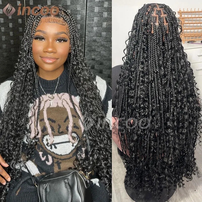 

Boho Box Braided Full Lace Wigs For Women 32" Curly Bohemia Lace Front Braids Wig Wih Plaits Synthetic Lace Frontal Braid Wig