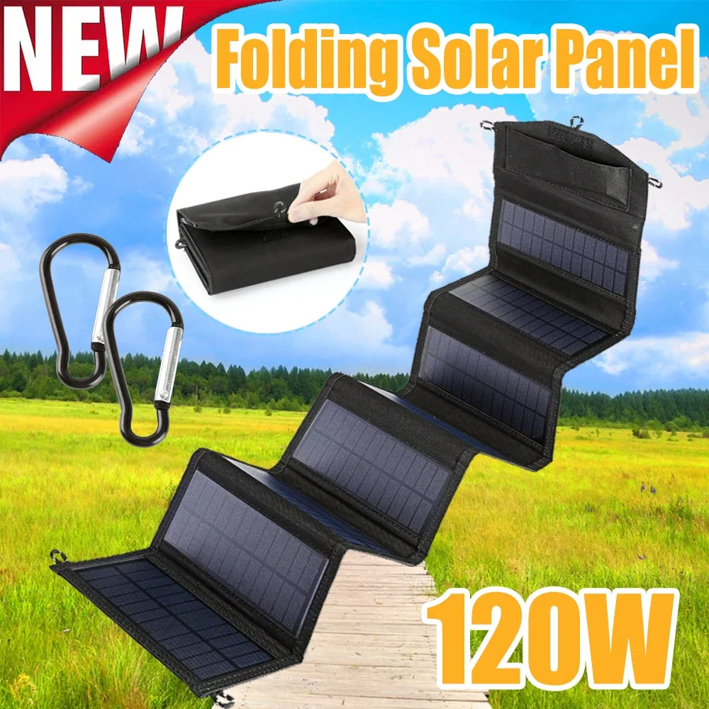 

NEW 120W Folding Solar Panels Cell 5V USB Portable Solar Smartphone Battery Charger for Outdoor Tourism Camping Hiking 70W 20W