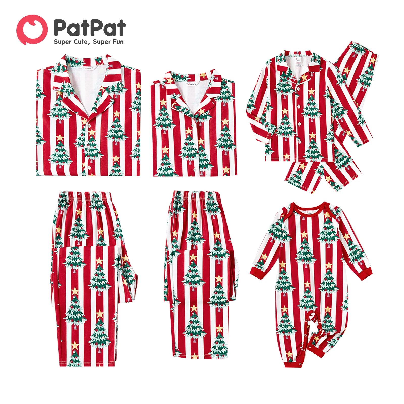 thumbnail image 2 of Conjuntos de pijamas de manga larga con estampado de árboles de Navidad a juego para toda la familia PatPat (resistentes al fuego), 2 of 5