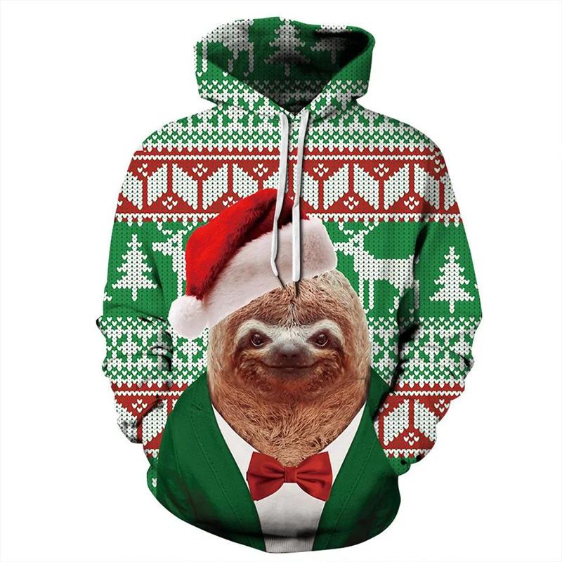 

Merry Christmas Ugly Sweater 2024 Happy New Year Hoodies Men Funny 3D Sloth Folivora Print Hoodie Sweatshirt Xmas Hoody Pullover