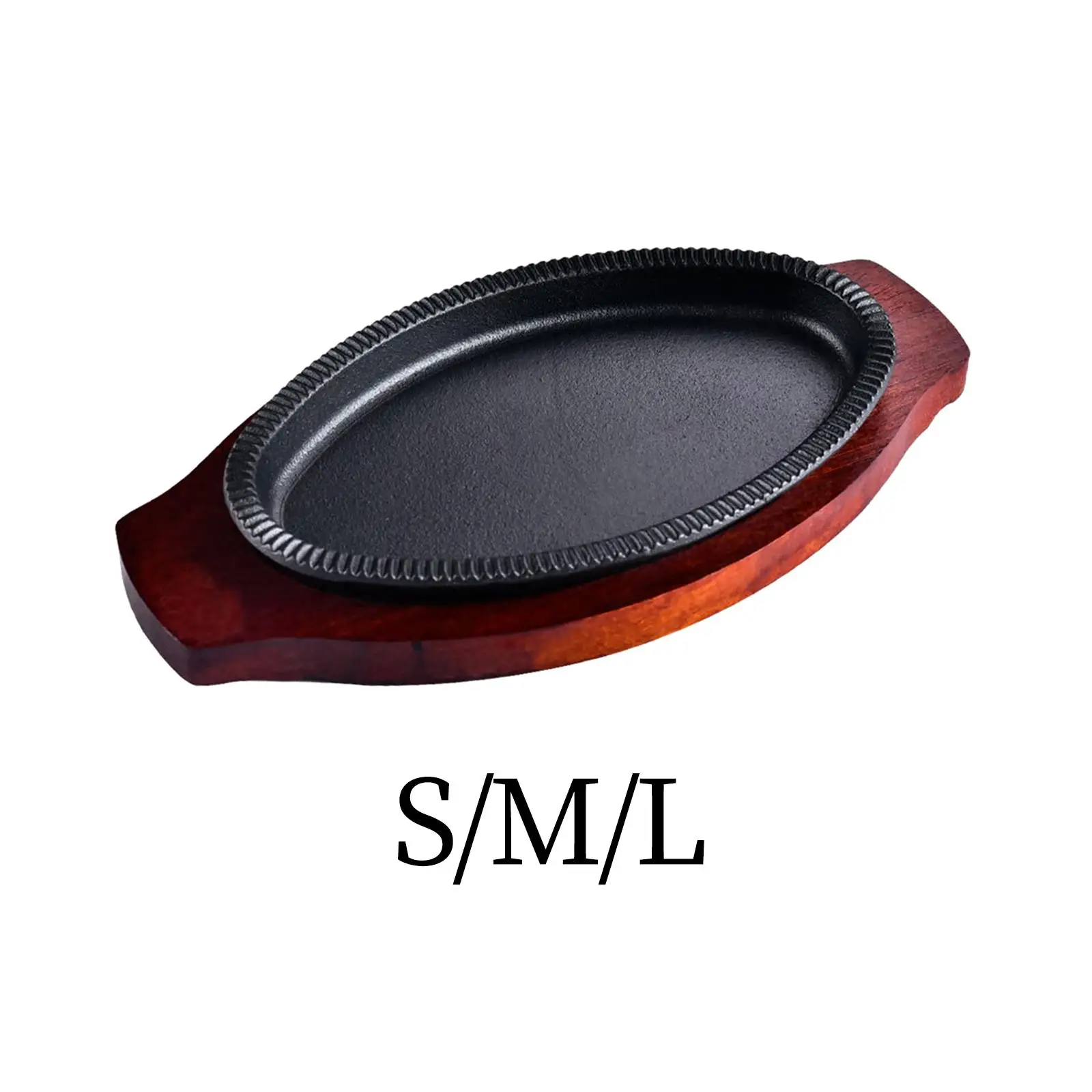 Cast Iron Steak Plate Nonstick with Wooden Base Fajita Pan Sizzle Griddle Steak Pan for Stovetops Home Restaurant Cooking