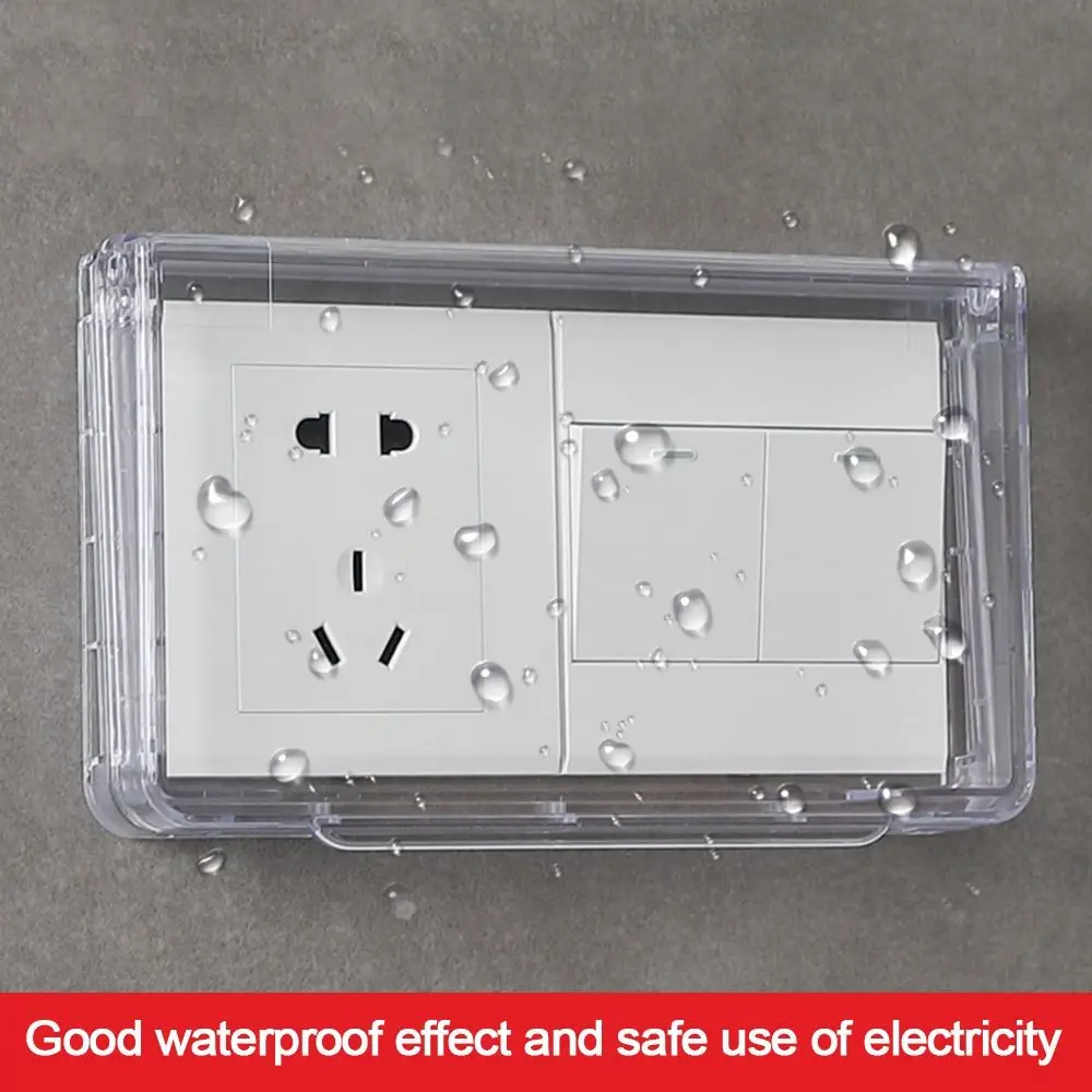86 Type Dual Protection Socket Cover Self-Adhesive Wall-mounted Splash-Proof Box Electric Power Outlet Cover Bathroom Supplies socket protective cover