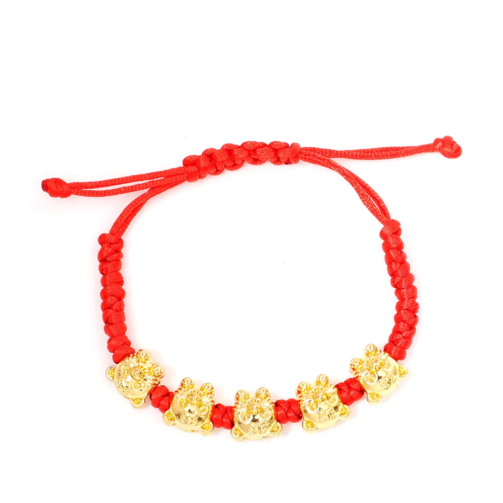 Mascot Five Fortunes Golden Tiger Red String Bracelet 2022 Chinese Tiger New Year Bring Wealth Lucky Good Blessing Bracelets 