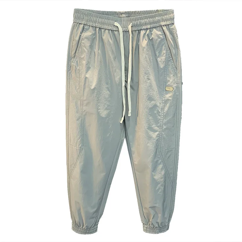 Solid Color Casual Pants Men's Summer Breathable Loose Elastic Straight Cargo Elastic Waist Drawstring Sports Pants