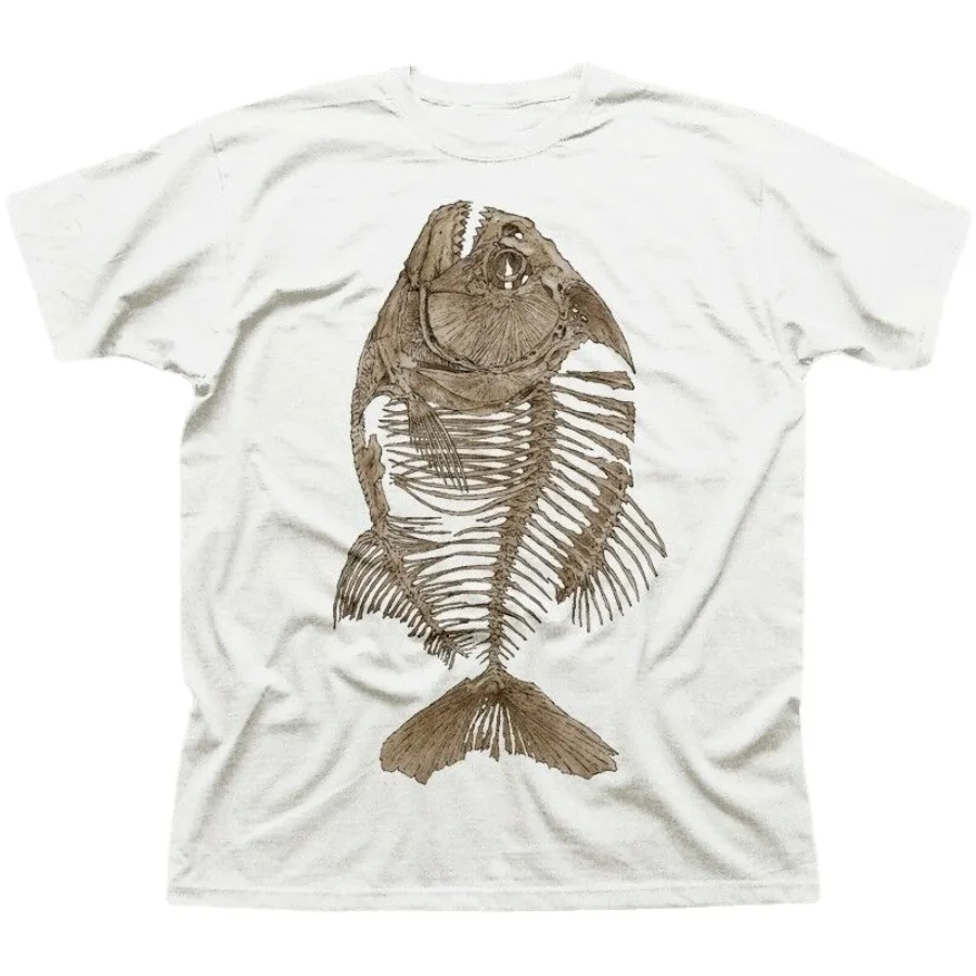 

Piranha Fish Skeleton Bone Angler White T-Shirt Cotton O-Neck Short Sleeve Men's T Shirt New Size S-3XL