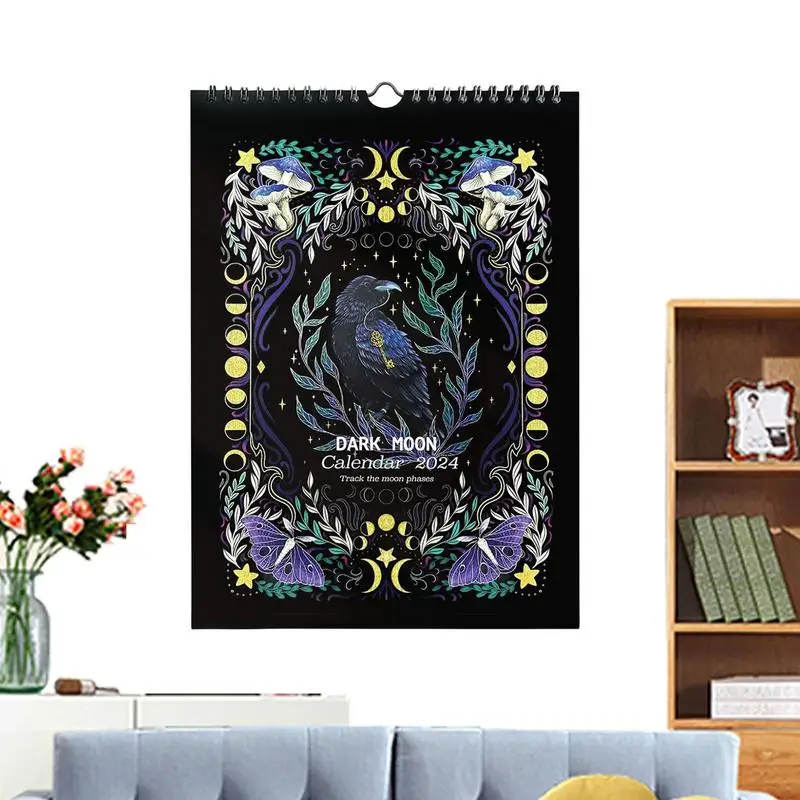 2024 Wall Calendar 12 Month Dark forest 2024 Lunar Calendar 12 Months Waterproof Hangable Cardboard Monthly Calendar with