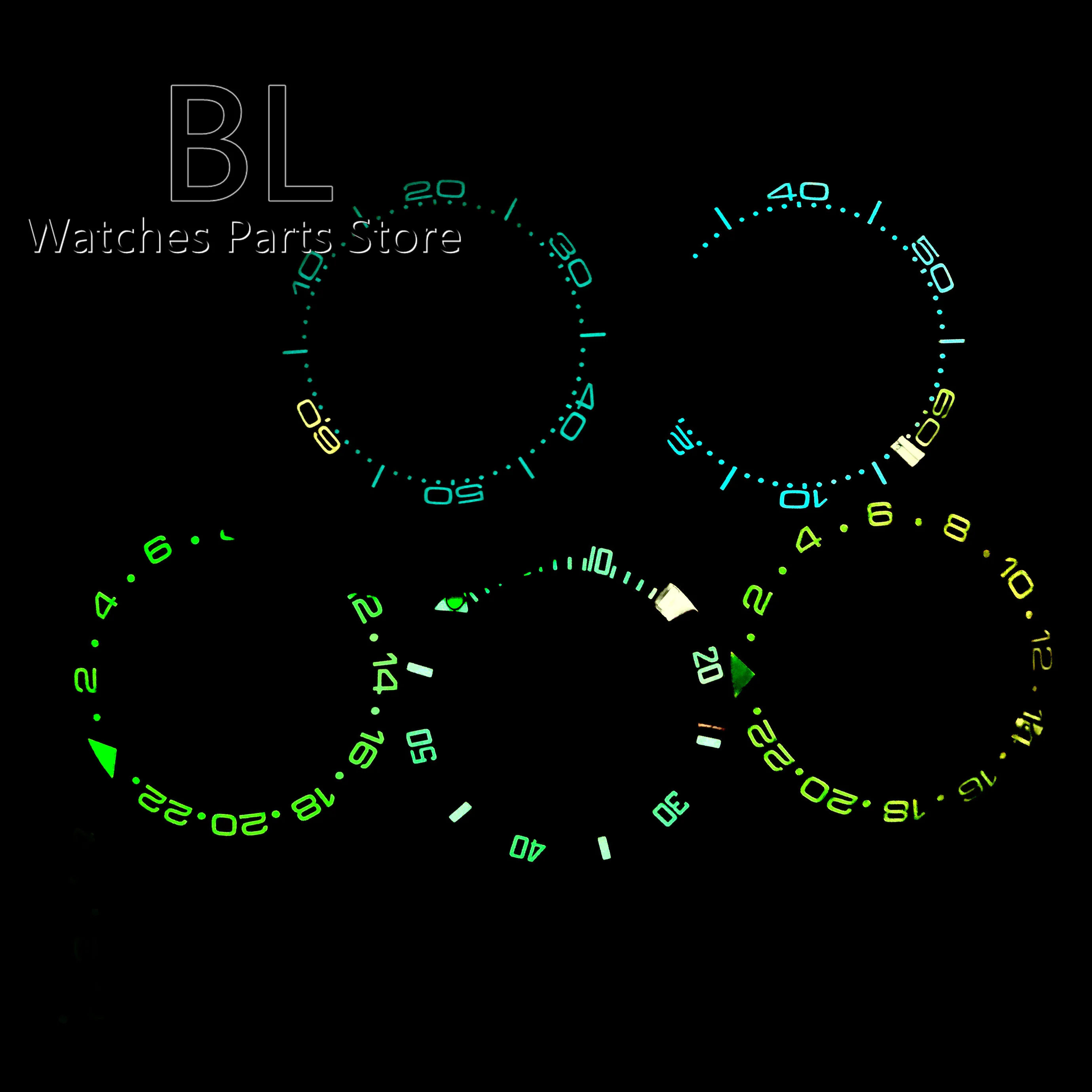 

BL 30.5mm*38mm Ceramic Watch Bezel 24 Hours Super Blue/Green Luminous Insert Fits 40mm 41mm Watch Case