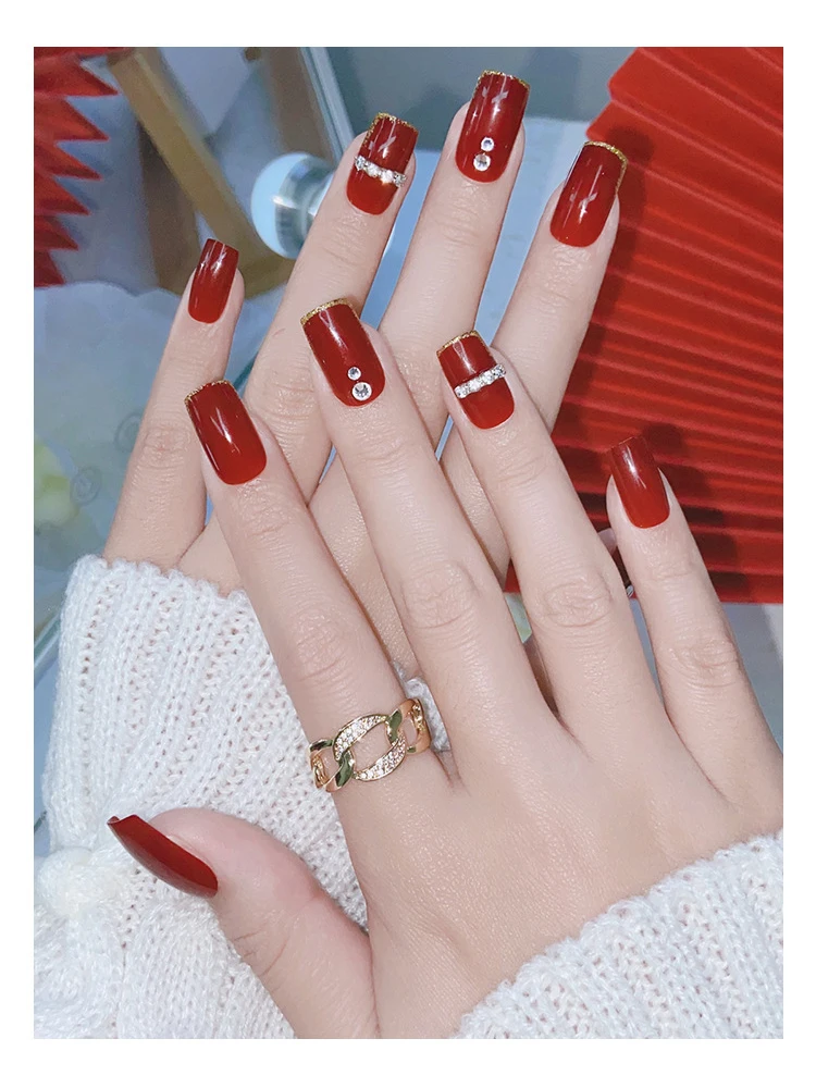 24PCS Design Press On False Nails Kit Coffin Art Tips