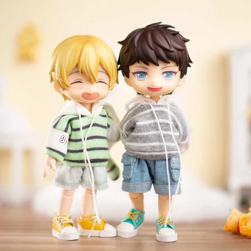 OB11 Doll Clothes Striped Hoodies Casual Long Sleeved Sweater For Molly UF 1/12BJD Doll GSC YMY P9 Body Tiger Coat With Cute Ear 5