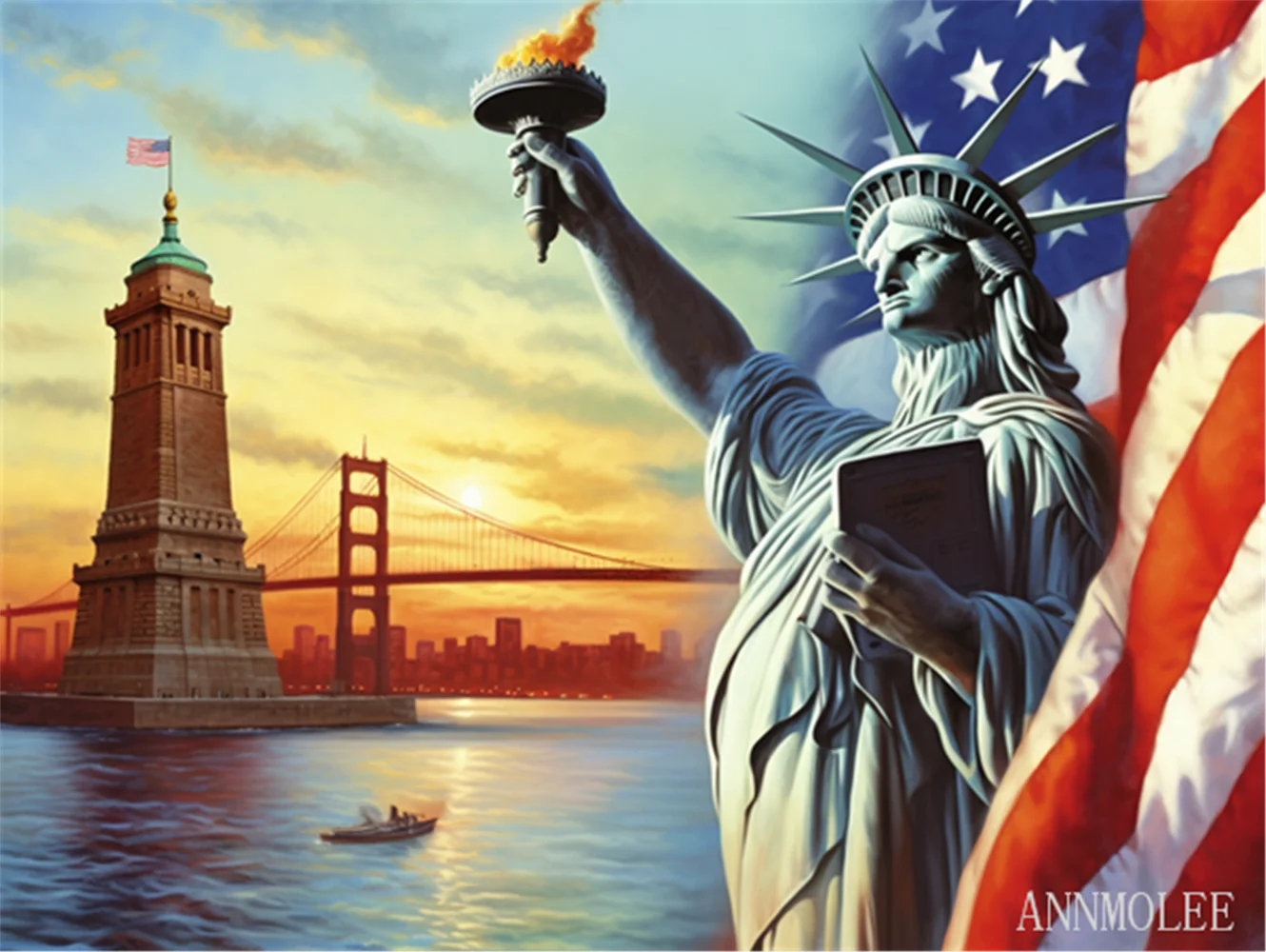 

Puzzles for adults jigsaw puzzles Statue of Liberty, Eagles, American Flag sun rise Formation wooden Technology Means Pieces Fit