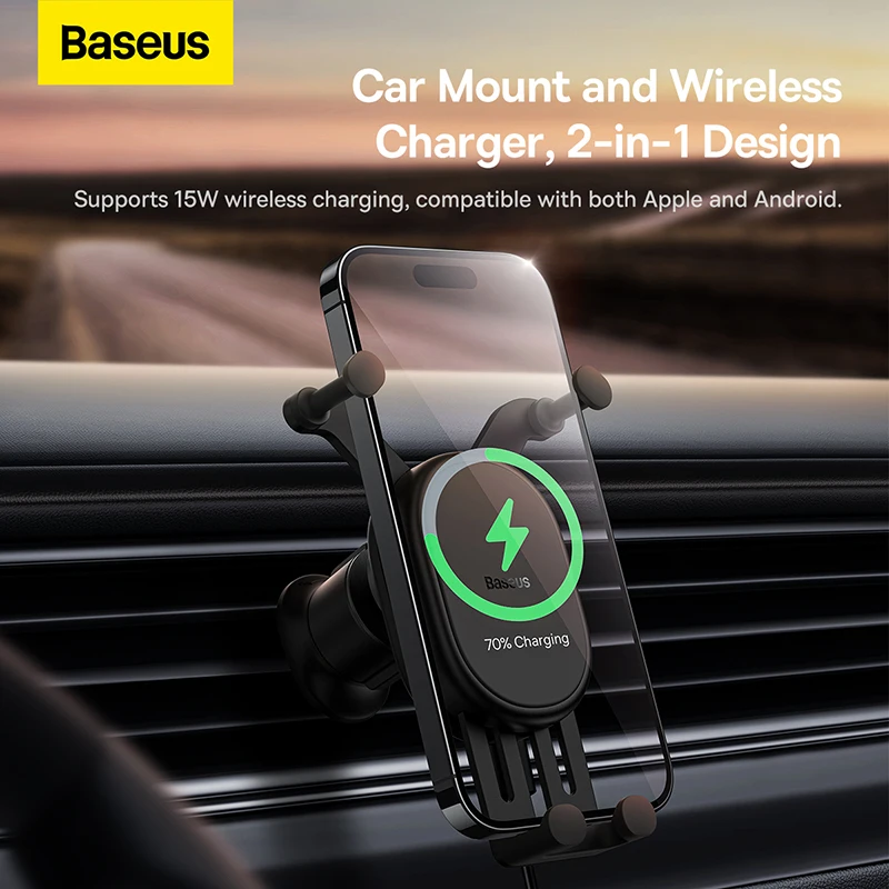 Baseus 15w Car Wireless Charger Car Phone Holder Bracket Mount Fast Qi