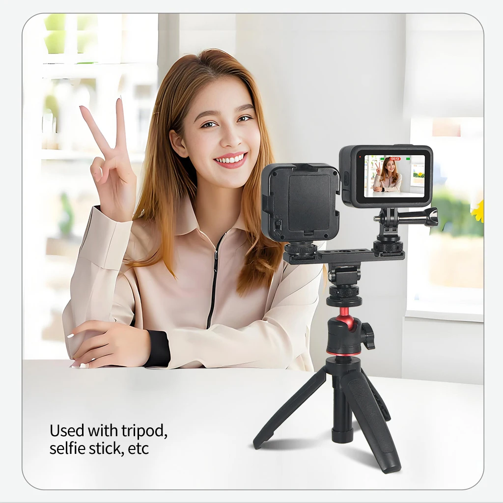 Double Cold Shoe Adapter 1/4 ARRI Mount Extension Bar 360 Rotatable Bracket for