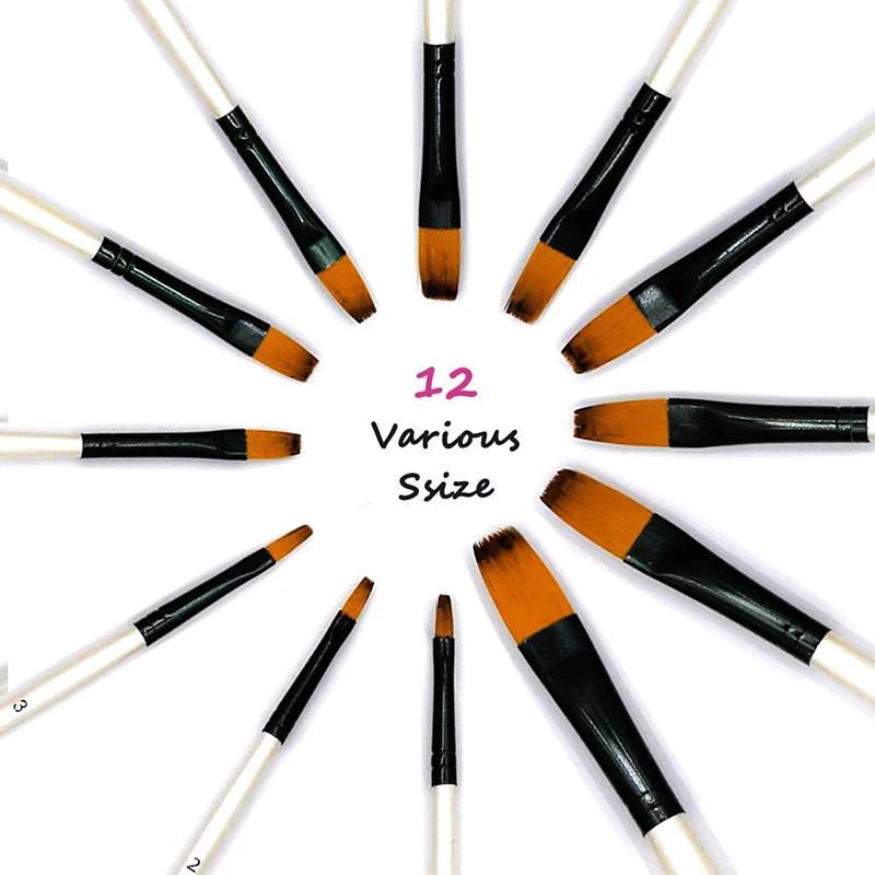 Professional Art Paint Brushes Set 12pcs Nylon Flat Paint Brush for Watercolor Oil Acrylic Face Body Nail Rock Painting Acrylic