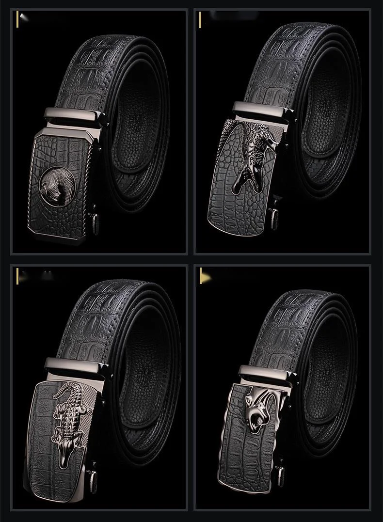 Automatic Buckle Crocodile Pattern Leather Belt For Men_voghion.com