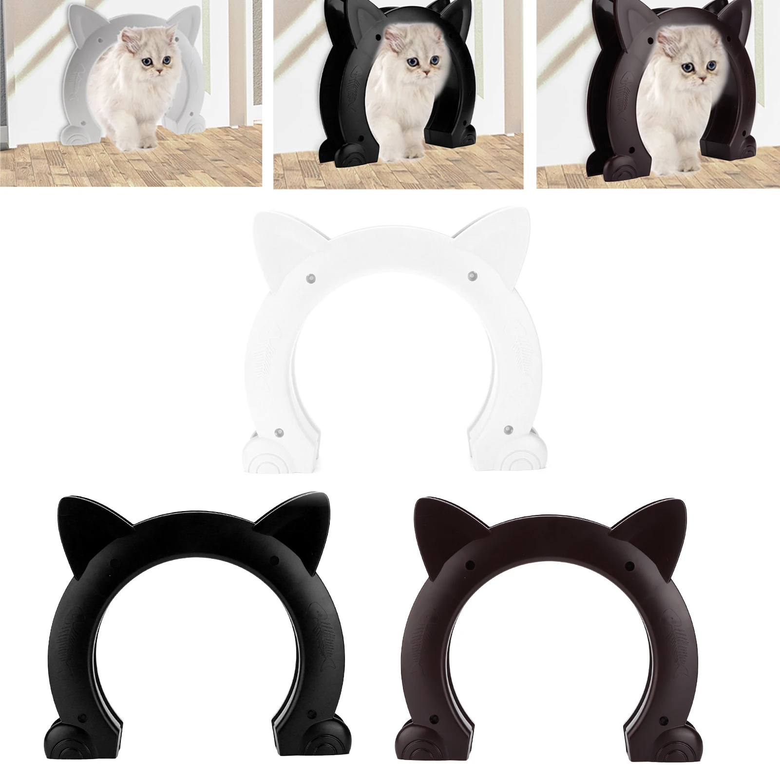 Enclosures Cat Door Cat Door Interior CatHead Shaped Plastic Pass Through with Fish Bone Pattern Pass Through