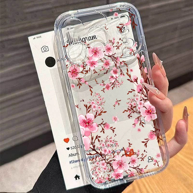 Shockproof Clear TPU Floral Bumper Phone Case