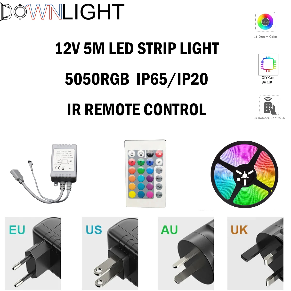 Profile RGB LED strip 12V 5m + afstandsbediening