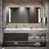Bathroom Vanity - Bathroom Vanity with Sink, Floating Solid Wood Bathroom Vanity with Half Side Cabinet with Striped Door Panel 2