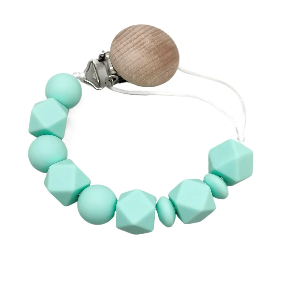 Geometric Silicone Beads Pacifier Clip Baby Dummy Holder Leash, Teething Pacifier Chain for Infants, Anti-Lost Soother Accessory