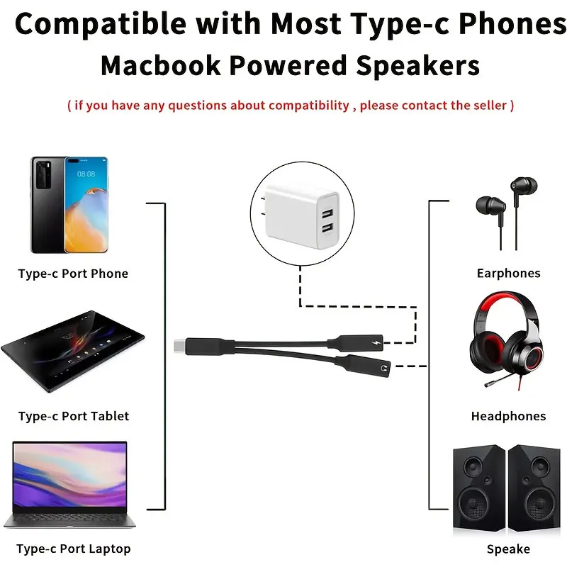 USB C 헤드폰 및 충전 어댑터 2 in 1 USB C to Aux 오디오 잭 고속 충전 케이블 코드 (화웨이 아너 갤럭시 S26 S25 S24 호환)