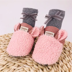 Chaussures d'hiver pour nouveau né, pantoufles d'agneau pour garçon et fille, baskets pour les premiers pas, fourrure, oreilles d'animaux 