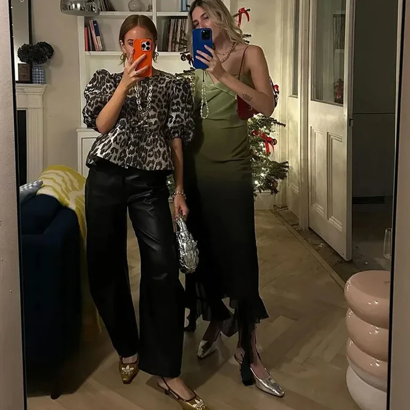 Chic Leopard Printed Lace Up Top For Women Casual V Neck Sleeveless Vest New Spring Summer Female High Street Wasitcoat