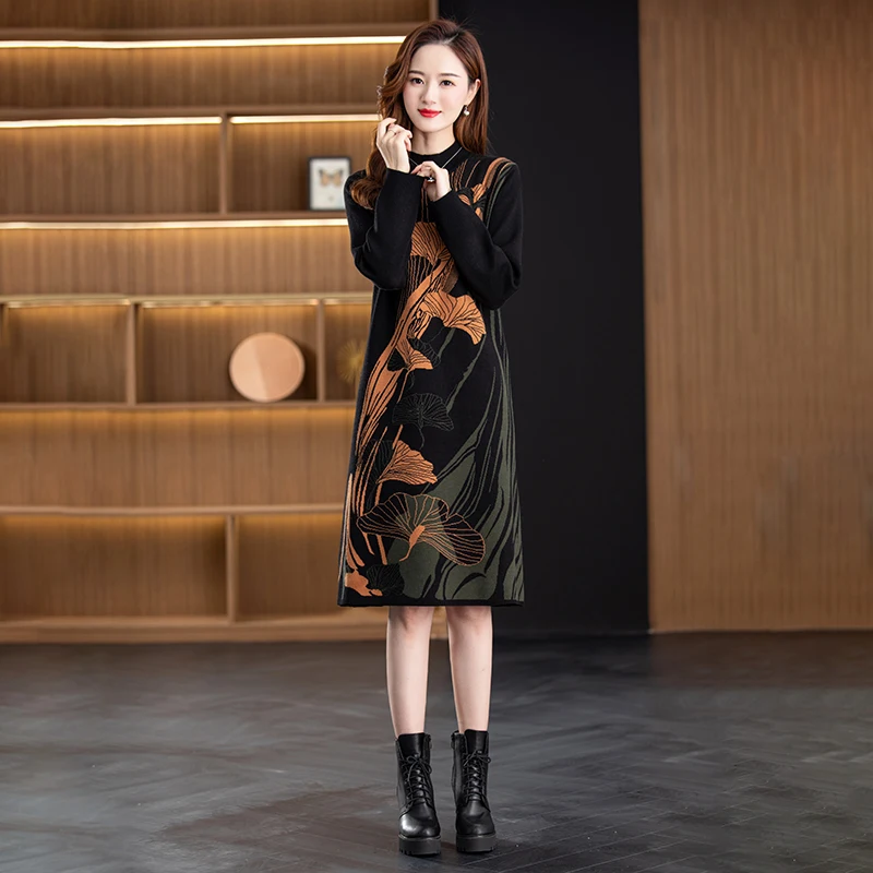 

2023 New Fashion Printed Knitted Skirt Autumn/Winter Cashmere Bottom Skirt Korean Loose Tight Casual Vacation Sweater Vestidos