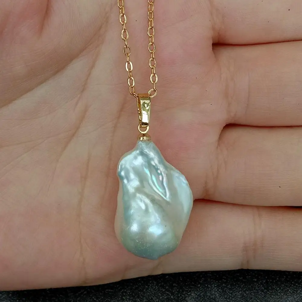 YYGEM 15x23mm Cultured White Baroque Pearl Gold Plated Chain Choker Necklace Women Jewelry