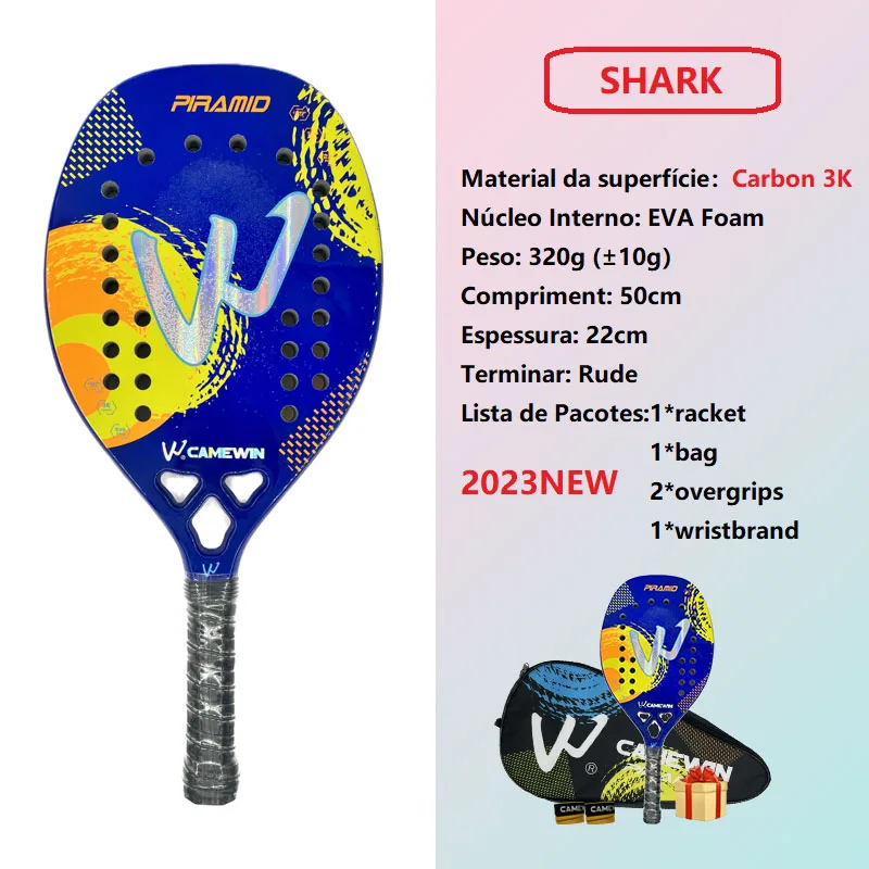 3k Camewin-Full Carbon Fiber Beach Tennis Racket Rough Surface Cover Bag Send Overglue Gift Present