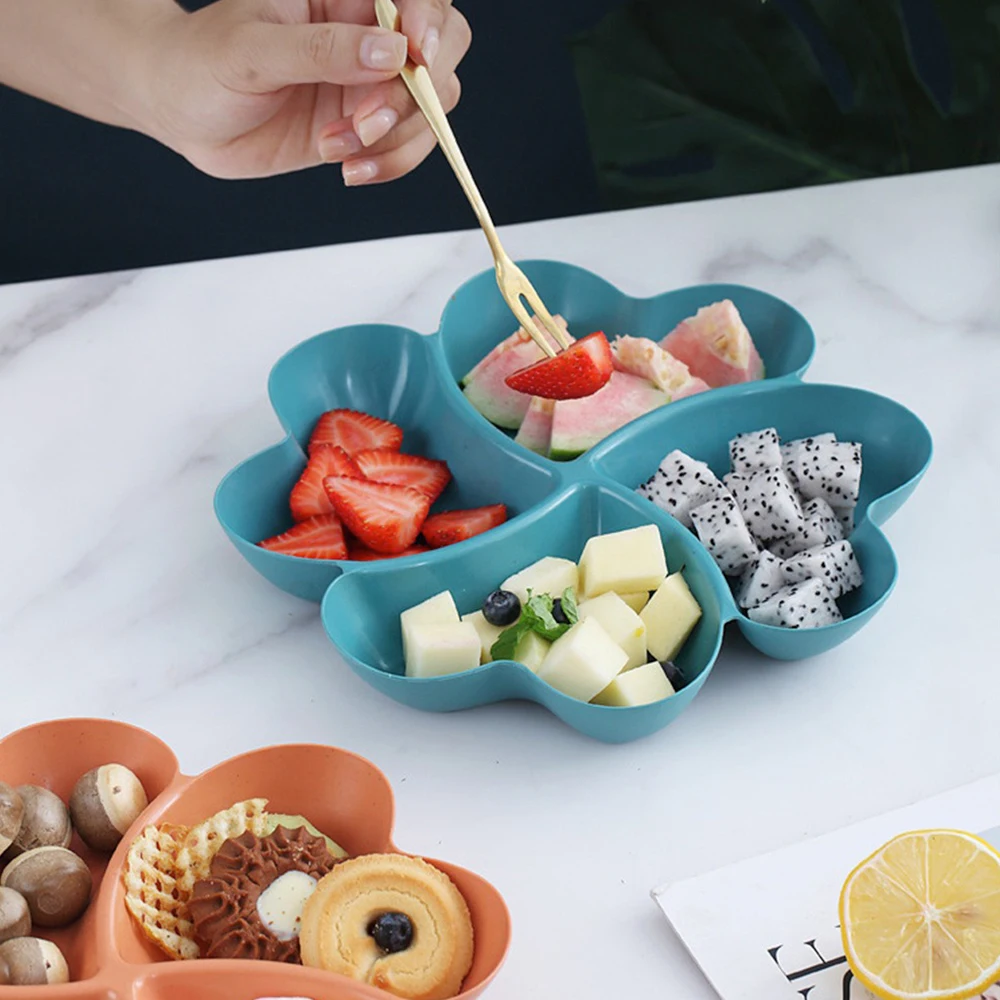 Snack Plate Feel Comfortable Beautiful Shape Wheat Straw Kitchen Bar Utensils Four-leaf Clover Plate Fruit