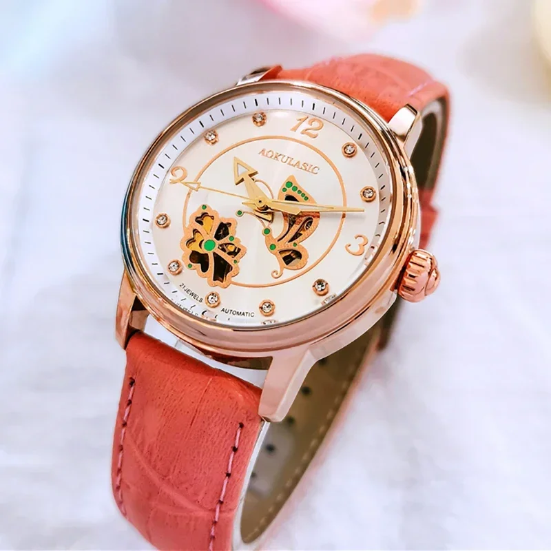 

AOKULASIC Top Brand Women Watch Luxury Ladies Casual Wrist Watches Leather Waterproof Girls Clock Reloj Mujer Montre Femme 2023