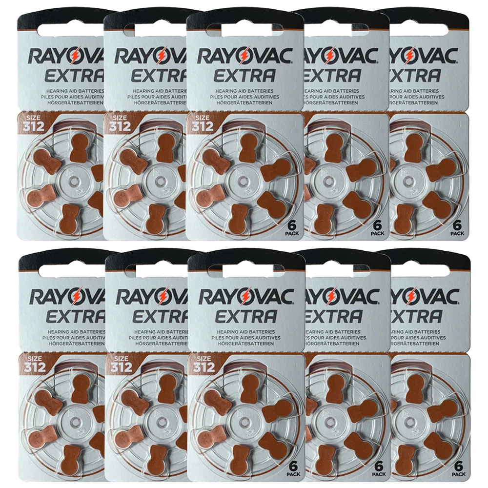 

60 PCS A312 Rayovac Extra Performance Hearing Aid Batteries 1.45V 312 312A A312 PR41 Zinc Air Battery For ITC RIC Hearing Aids