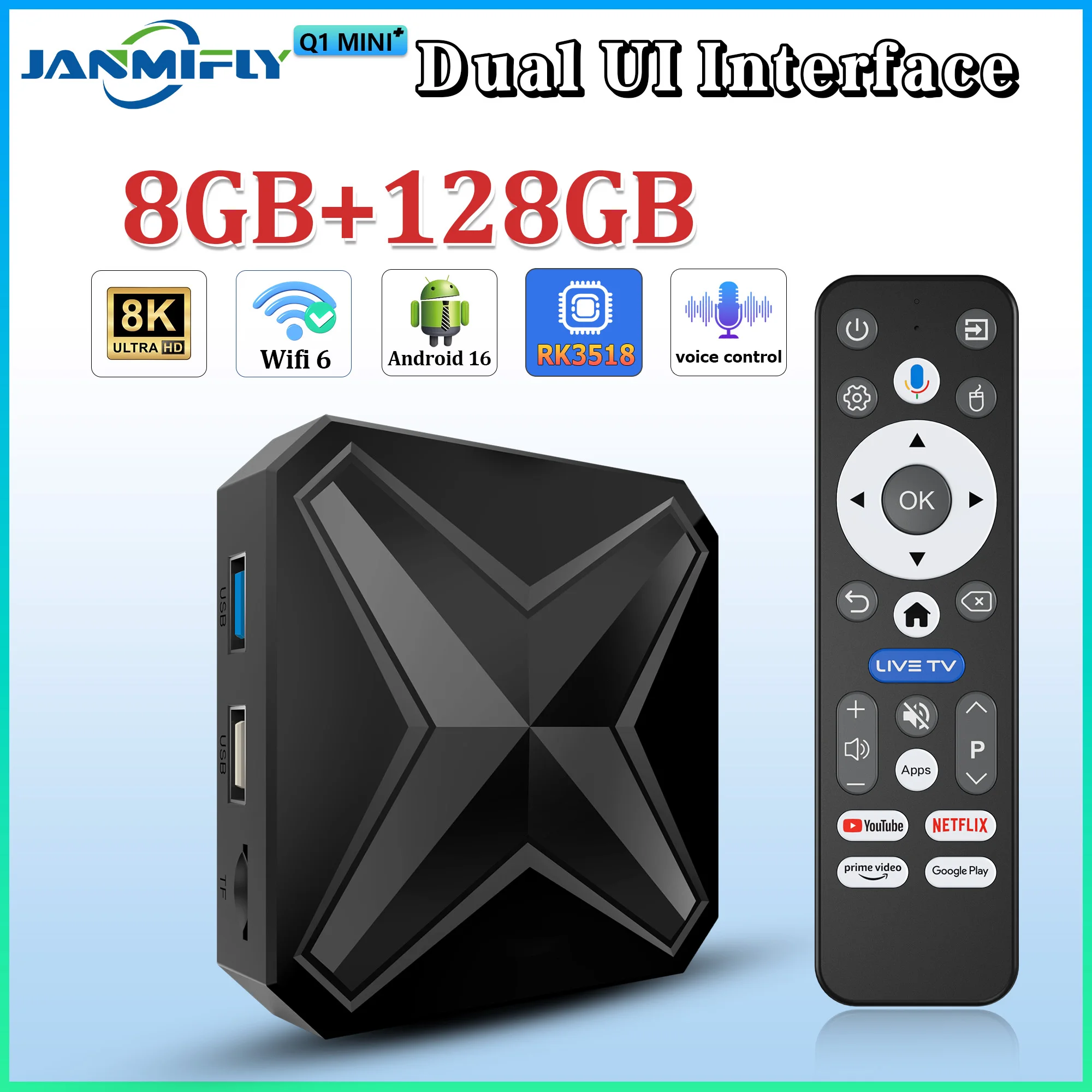 2026 신형 스마트 TV 박스 Q1MINI+ 듀얼 UI 인터페이스 안드로이드 16 RK 3518 구글 어시스턴트 HD 8K 비디오 미디어 플레이어 셋톱박스