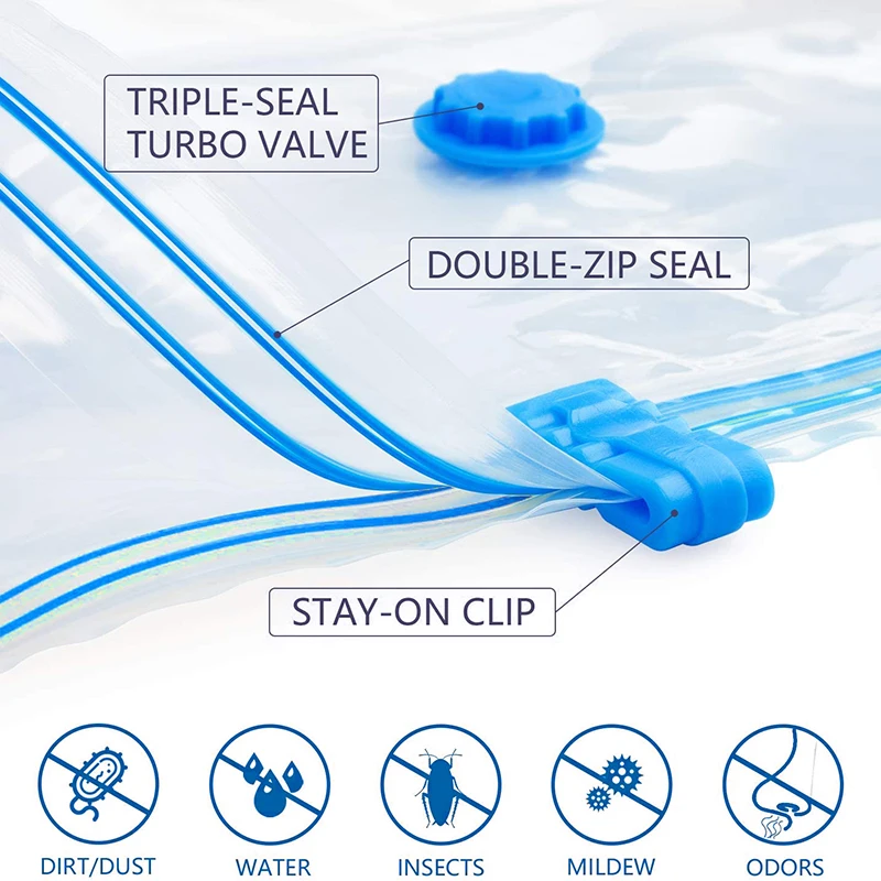 Spacesaver Premium *Small* Vacuum Storage Bags (Works with Any Vacuum  Cleaner + Free Hand-Pump for Travel!) Double-Zip Seal and Triple Seal  Turbo-Valve for 80% More Compression! (6 Pack) 