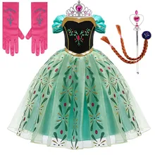 

Girl Anna Role Play Dress Girl Princess Short Sleeve Dress Childrens Carnival Christmas Carnival Party Performance Dance Dress