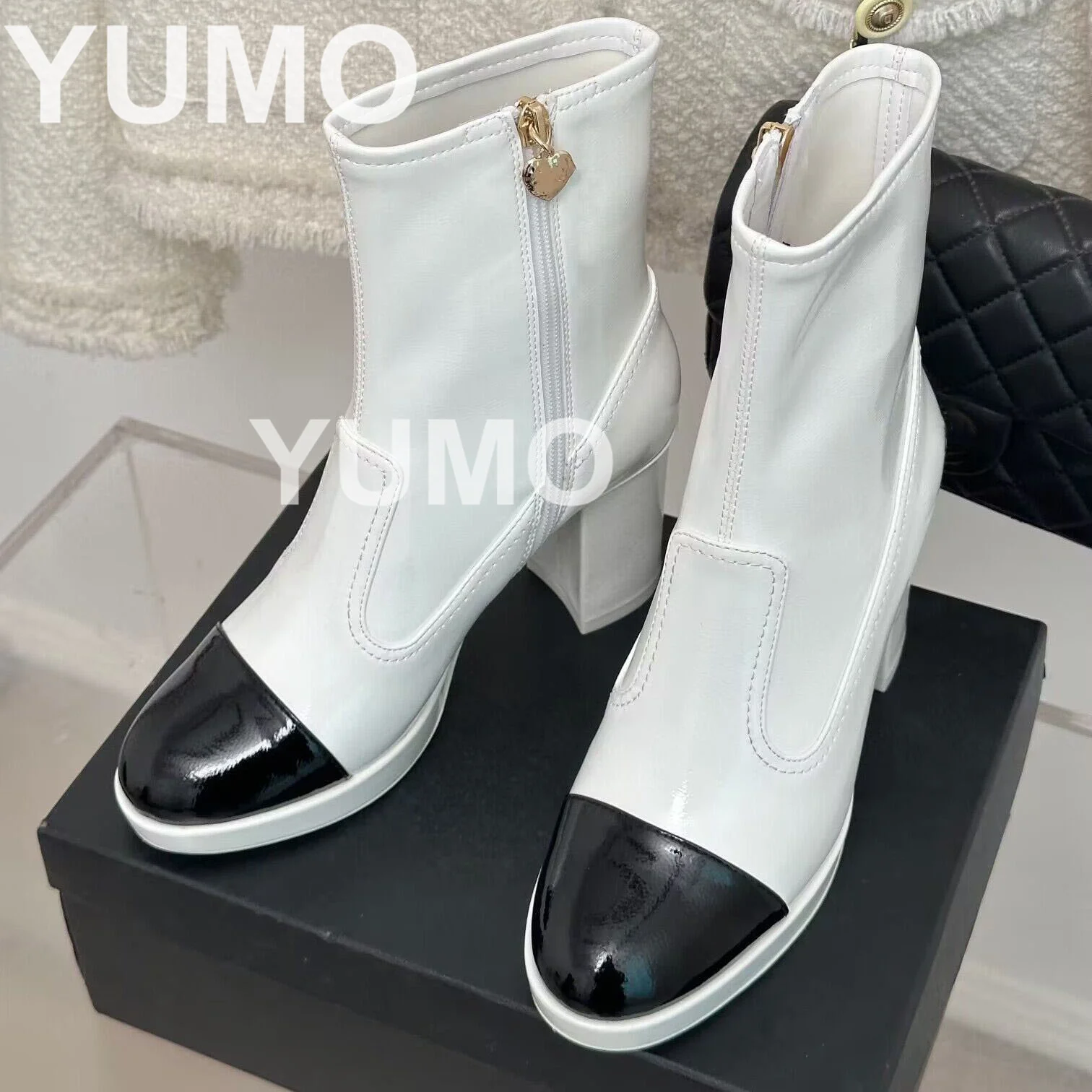 

2023 Women Autumn Winter Square High Heels Ankle Boos Outdoor Round Toe Color Match Sweet Consise Slip On Short Boots Size 34-41