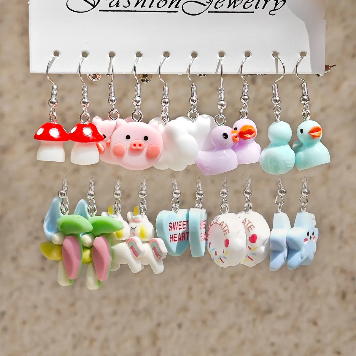 Small Fresh Colored Resin Animal Pendant Earrings Art Sweet and Cute Flower Butterfly Milk Tea Earrings Female 10 Pair Set pendant earrings