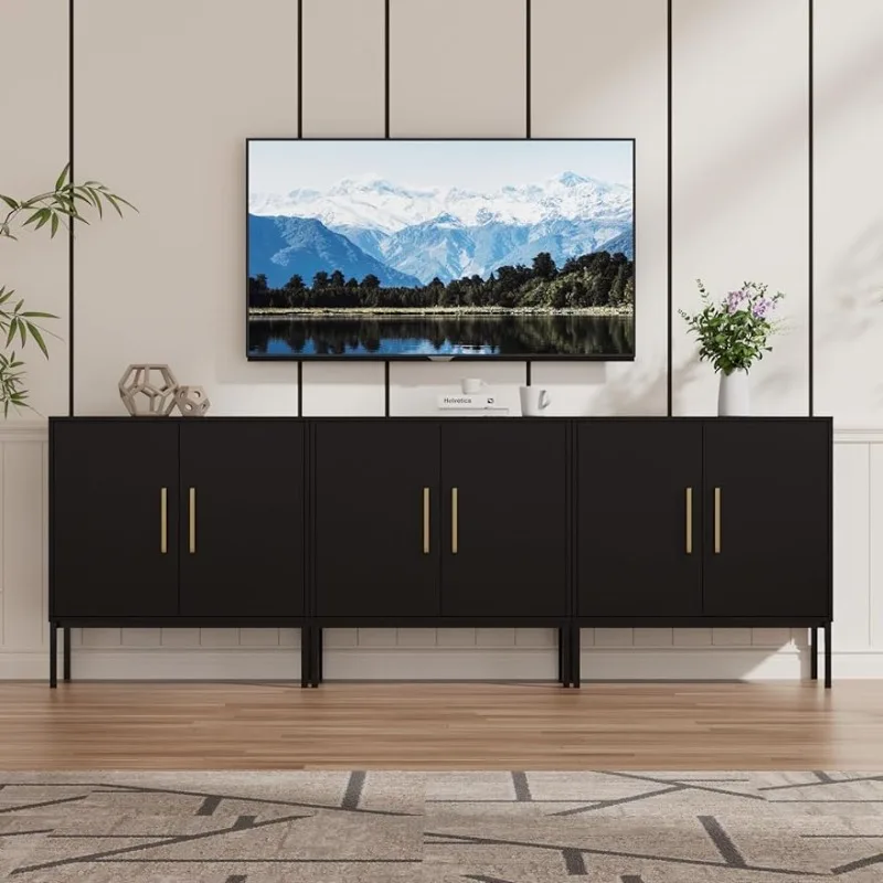 

JOZZBY Set of 3 Storage Cabinet, Freestanding Sideboard with Double Doors, Modern Wooden Sideboard, Black Side Cabinets