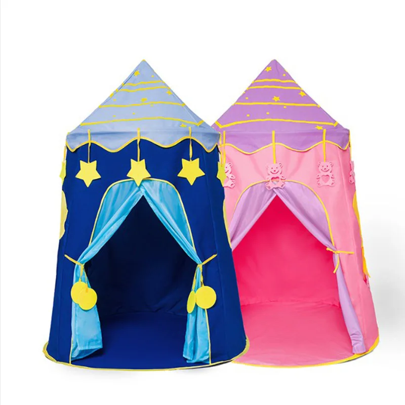 Cotton Yurt Tent With Small Colorful Flags Blue Playhouse Children Party