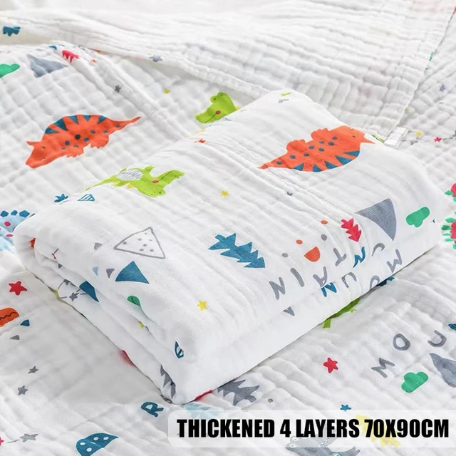 2PCS Baby Bath Towel Newborn Bathrobe Cotton Gauze 6 Layers Washcloth Blankets Child Robe Kids Facecloth Muslin bathroom towels 2 Dinosaur 70X90CM