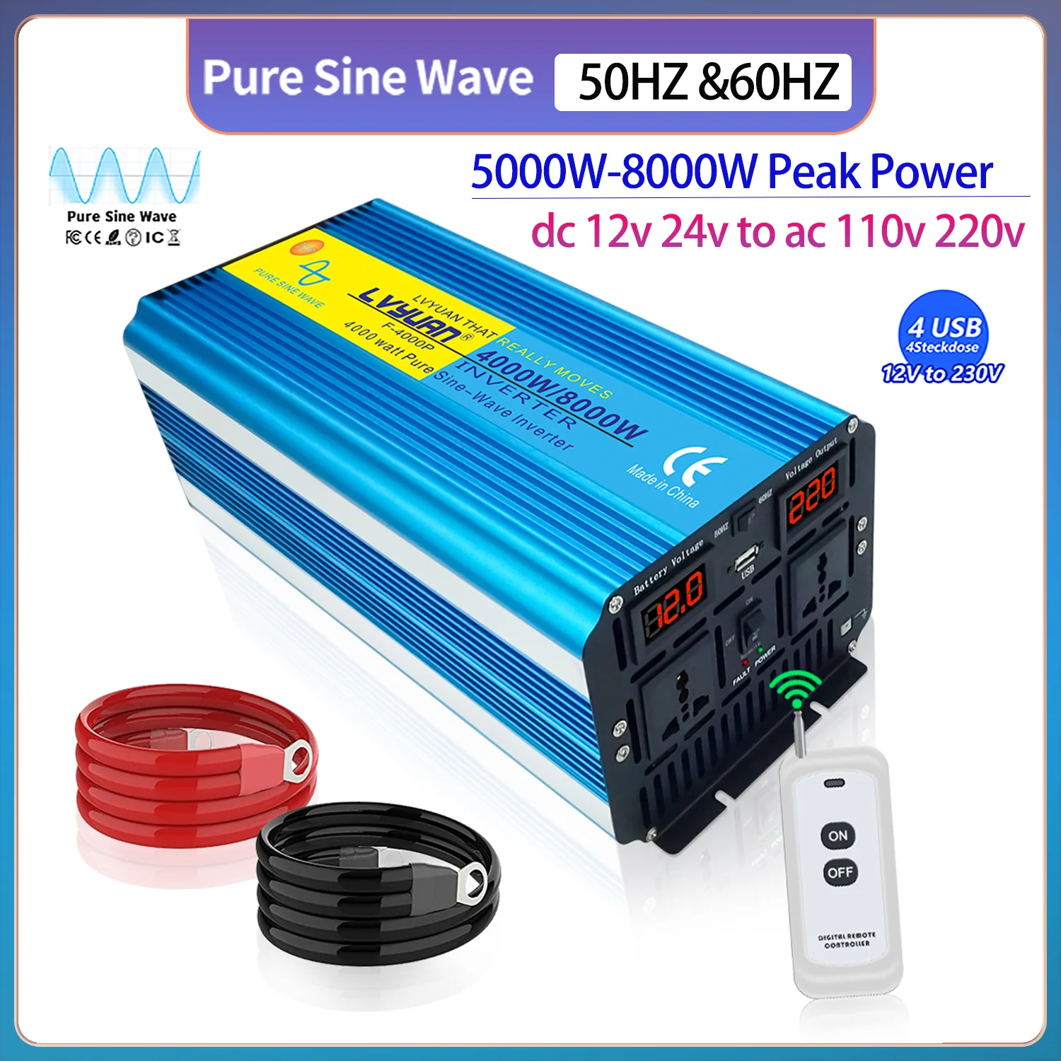 Inverter Pure Sine Wave 5KW 6KW 7KW 8KW 12V 24V 110V 220V DC TO AC UN ...