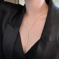 Collier clavicule Long et Sexy en forme de V pour femmes, couleur or, chaîne à Long cou, pendentif barre verticale, bijoux cadeaux de fête 2