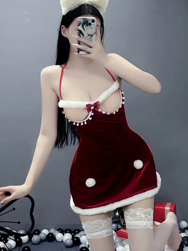 

Новинка, весёлое сексуальное соблазнительное платье на осень и зиму, красивое милое ажурное Эротическое плюшевое мягкое платье с бантом NVPI