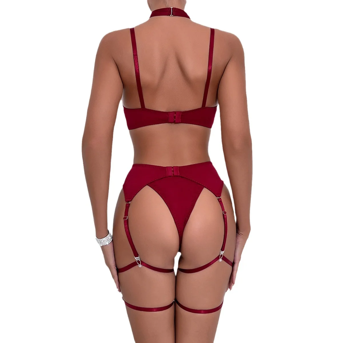 Ensemble de lingerie sexy soutien-gorge à nœud noir ensemble de soutien-gorge de tentation ceinture évidée rassemblement quatre pièces sous-vêtements femmes ensemble vêtements de nuit érotiques