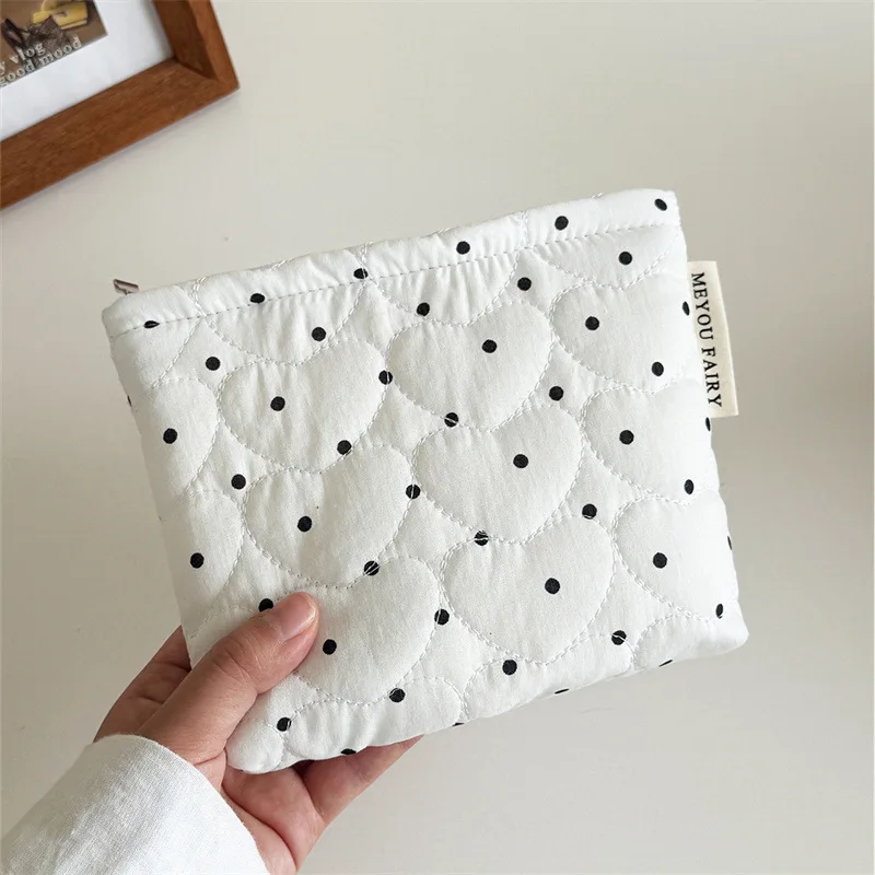Gesteppte Kosmetiktasche mit Punkten für Damen und Mädchen, klein und groß, Lippenstifttasche, Kosmetikbeutel, tragbare Mini-Geldbörse, Münztasche, rein_voghion.com