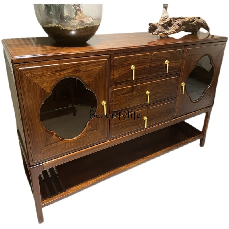 

New Chinese Style Sideboard Cabinet Ugyen Wood Simple Hallway Solid Wood Living Room Locker Integrated Wall