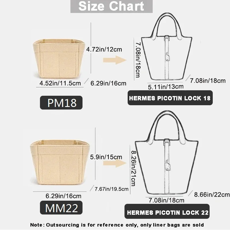 Felt Cloth Insert Bag For H Picotin 18 22 Organizer Makeup Handbag Organizer Travel Inner Bags handbag organizer felt bag organizer